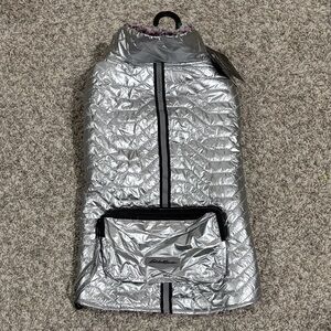 NWT Eddie Bauer Silver Quilted Dog Jacket Large